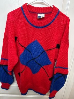 Vintage Extra Touch Red and Blue Acrylic Sweater Made in Korea
